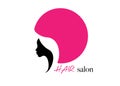 Logo round design Hair Salon Beauty woman face profile and hair dryer hood. Colorful icon women profile silhouette on the white