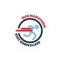 Logo for running marathon. Silhouette Runner at Finish Line. Simple flat symbol. vector illustration Royalty Free Stock Photo