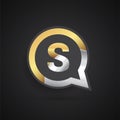 Logo S letter, golden color on circle chat icon. Vector design for your logo application for company identity