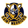Logo saint warriors. Face Knight, Paladin, viking. Helmet, crossed swords. The logo on the topic the middle ages and the