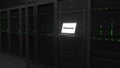 Laptop with the logo of PANASONIC on the screen in a server room. Conceptual editorial 3d rendering