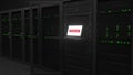 ORACLE SA logo on the screen in a modern server room. Conceptual editorial 3d rendering