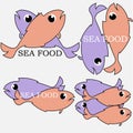 Logo of sea food from colored fish with the inscription