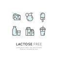 Logo Set Badge Ingredient Warning Label Icons. Allergens Lactose Diary, Milk. Vegetarian and Organic symbols. Food Intolerance Royalty Free Stock Photo