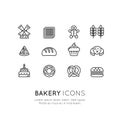 Logo Set of Bakery Sweet Shop, Custom Cake Production, Bread Factory, Pretzel and Waffle, Donut, Cookie