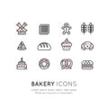 Logo Set of Bakery Sweet Shop, Custom Cake Production, Bread Factory, Pretzel and Waffle, Donut, Cookie Royalty Free Stock Photo