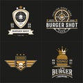 Set of Vintage Retro Style for Burger Bar Logo. With a shot target, shield, stars, army badge, and crown icon