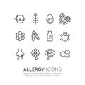 Logo Set Collection of Allergy, Food and Domestic Pet Intolerance, Skin Reaction, Eye and Nose Disease