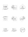 Logo set made in minimal style. Set of nine logo. Stylish logo in a minimalist style with the image of flowers and