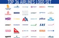 Logo set of 36 top airlines of the world.