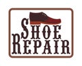 Logo of a shoe repair shop, workshop shoemaker. Design element for signboard, banner, flyer, poster and other use. Cowboy boot. Royalty Free Stock Photo