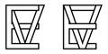 Logo sign ev and ve icon sign interlaced letters V, E vector logo ev, ve first capital letters pattern alphabet e, v