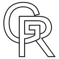 Logo sign gr rg icon, nft interlaced letters g r