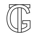 Logo sign gt tg icon, nft interlaced letters g t