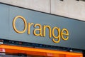 Logo and sign of Orange mobile company belong to French multinational telecommunications corporation.