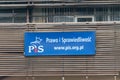 Logo and sign of PiS, Law and Justice Polish: Prawo i Sprawiedliwosc at office of political party at Nowogrodzka street Royalty Free Stock Photo