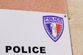 Logo sign police municipale means in french Municipal police in city