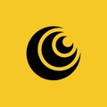 Logo of simple black triple crescent moon with yellow background