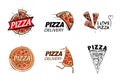 Logo of a sketched pizza. Vector illustration on white background