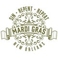 Logo Slogan Tagline New Orleans French Quarter Mardi Gras Southern Decadence Carnival Season Louisiana isolated on white Royalty Free Stock Photo