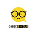 Logo, smiley with glasses, clever cartoon cheerful good sign, bubble, computer smiling, learning, children, chat, , symbol f