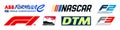 Logo of sport cars. Formula 1, F1, Formula E, Formula 2 Championship, FIA Formula 3 Championship, Nascar, DTM, Indycar. Kyiv, Ukr