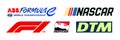 Logo of sport cars. Formula 1, F1, Formula E, Nascar, DTM, Indycar. Kyiv, Ukr - Mar 13, 2023