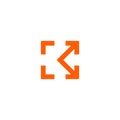 Logo of a square, a letter k, four arrows