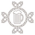 Logo or stamp Oktoberfest with the image of hops, malt and beer mugs.