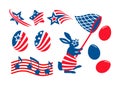 Rabbit and egg, Easter Bunny, Stars and stripes set, Easter collection Royalty Free Stock Photo