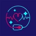 Logo Stethoscope and heartbeat wave in circle frame with cross icon, Medical doctor take care concept design illustration blue,