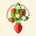 Logo with strawberry bush, flowers, text