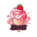 Logo Strawberry Ice Cream On Isolated Tansparent Background, Png. Generative AI