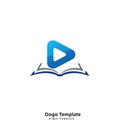 A logo with a stylized blue play button atop an open book. The play button is triangular Royalty Free Stock Photo