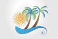 Logo summer tropical palm trees sun and waves Royalty Free Stock Photo