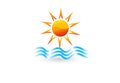 Logo sun with blue waves beach vector image design Royalty Free Stock Photo