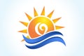 Logo sun waves tropical sunset love heart icon