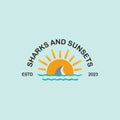 logo sunset and shark icon vector symbol illustration design, sun vintage logo for business company design