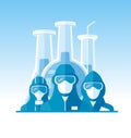 Logo symbol with scientists, lifeguards, doctors, builders dressed in protective suits and masks