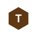 Logo T with a brown hexagon background