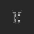 Logo TE letters linear medieval monogram mockup, parallel lines art ET creative design mark, two initials T and E typography