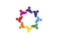 Logo team work young people partners in a hug of eight persons Royalty Free Stock Photo