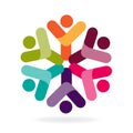 Logo teamwork happy partners friendship unity business colorful people hands up icon