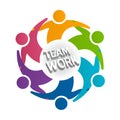 Logo teamwork people in a hug icon around text vector illustration design id card image