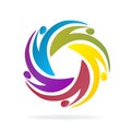 Logo teamwork swooshes hug friendship unity business colorful people icon logotype vector Royalty Free Stock Photo