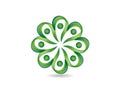 Logo teamwork unity business green people in a flower shap