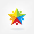 Logo teamwork unity colorful people in star shape icon