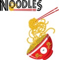 Logo template.character.Bowl noodles and chopsticks sketch.illustration Noodle, ramen, spagehetti, pasta handdrawn vector