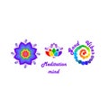 Logo template collection for yoga center, Ayurveda, meditation, wellness and spa salon with colorful mandala in chakra color, Lotu Royalty Free Stock Photo