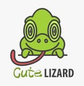 Logo template with cute chameleon. Vector logo design reptile lizard template for zoo, veterinary clinics, etc. Cartoon animal.